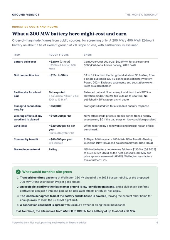 Report page 6: rough costs and what would turn it green