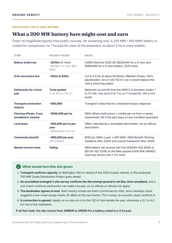 Report page 6: rough costs and what would turn it green